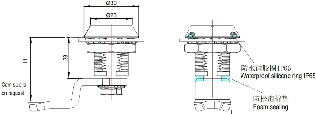 SUS 316 Stainless Steel Industrial Electronic Cabinet Quarter-Turn Adjustable Grip Compression Cabinet Latch for Metro Gate ATM Vending Machine Door Cylinder