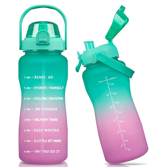 1/2 Gallon 1 Gallon Grande capacité Motivational Tritan Plastic Sport Gym Bouteille d'eau avec marqueur de temps